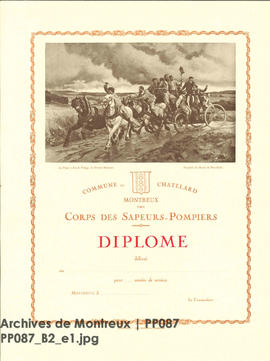 Diplôme (vide) du corps des Sapeurs-Pompiers de la Commune du Châtelard Montreux