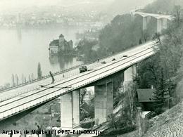 Veytaux : Construction autoroute, viaduc de Chillon