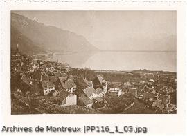 Montreux : Panorama des villages de Chêne, Sale, Crin et les Planches vers Villeneuve