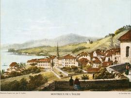 Montreux: Panorama depuis le parvis de l'Église Saint-Vincent sur le village des Planches