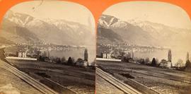 Montreux: Vue depuis la voie de chemin de fer du Simplon à Clarens sur Vernex et Montreux