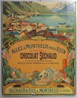 AUZOLLE Marcellin: Vue de Montreux - Allez à Montreux pour rien en achetant le chocolat Séchaud